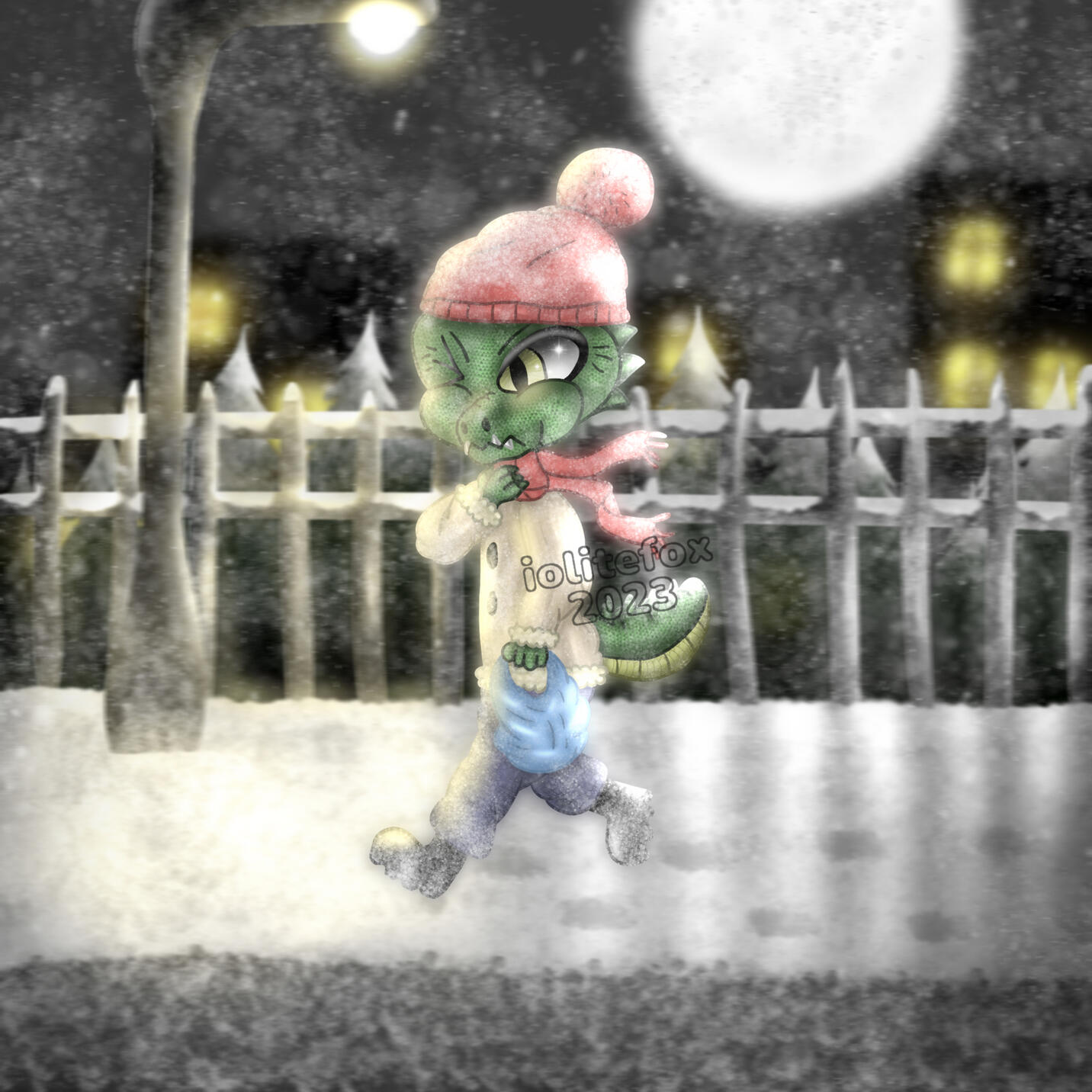 Detailed full body crocodile snow scene (Personal redraw)